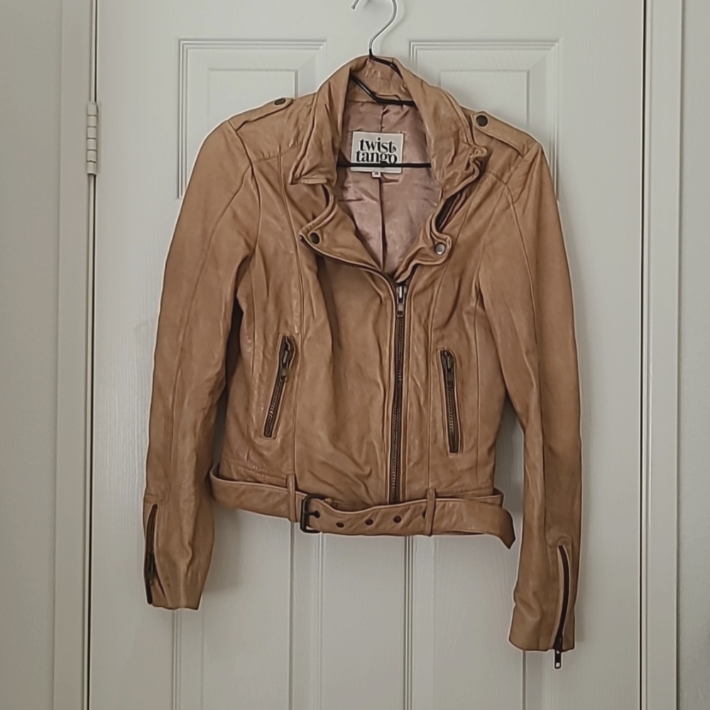 Twist and tango tan genuine leather motorcycle jacket